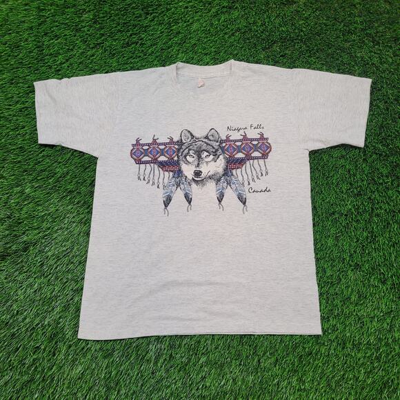 VTG 90s Wolf T-Shirt Single Stitch Nature Tee Niagara Falls Mens Medium - Picture 1 of 6